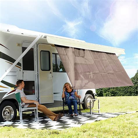 Camco 15 Foot Front Sun Block Panel Awning Screen For Rv Camper Shade