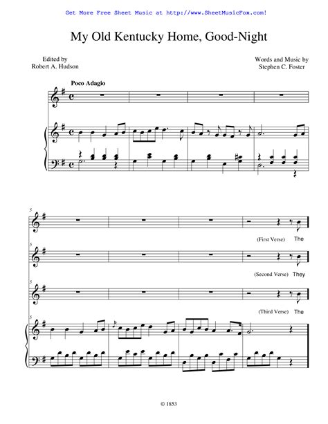 Free Sheet Music For My Old Kentucky Home Good Night Foster Stephen