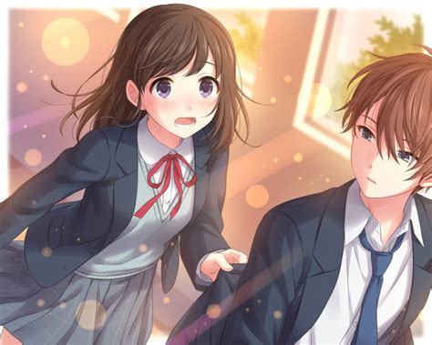 Wallpaper Anime Couple Cute Bokeh School School Uniforms Romance Wallpapermaiden