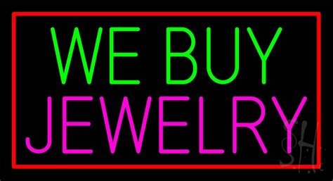 We Buy Jewelry Rectangle Blue Led Neon Sign We Buy Jewelry Neon Signs