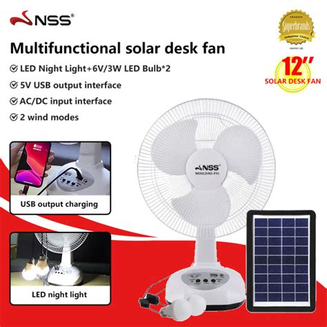 Nss 14 Inch Solar Stand Fan Acdc Multifunction Rechargeable Electric