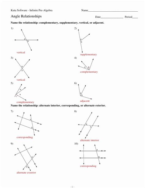 Angle Relationships Worksheet Geometry