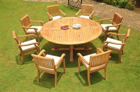 Modern outdoor ideas small teak garden table patio … from www.theestatesga.com. Teak Dining Set: 8 Seater 9 Pc: 72" Round Dining Table And ...