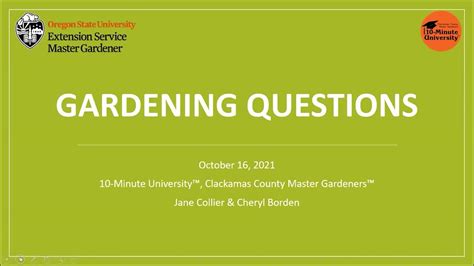 Gardening Questions with OSU Master Gardeners - October 16, 2021 - YouTube