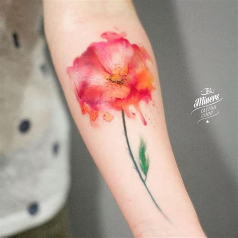 Watercolor Tattoo Flower Poppy Flower Tattoo Forearm Flower Tattoo