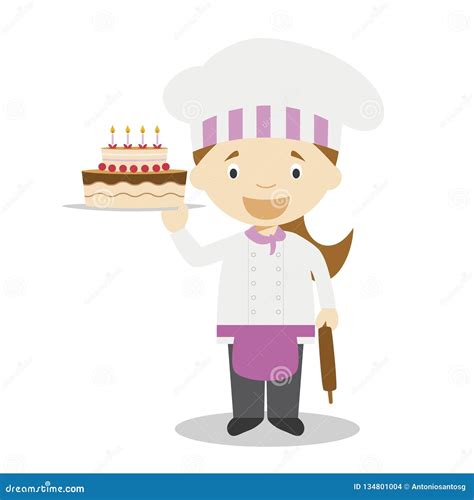Cute Cartoon Vector Illustration Of A Pastry Chef Women Professions