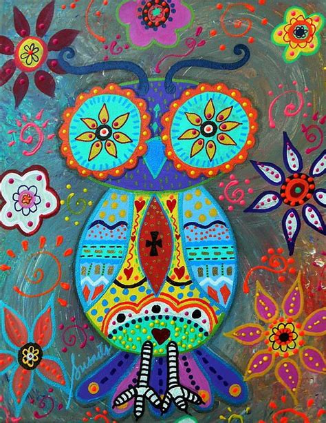 Whimsical Wise Owl Painting By Prisarts Blooms Flower Florals