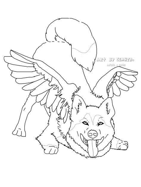 Winged Wolf Wip Lineart By Cemhta On Deviantart