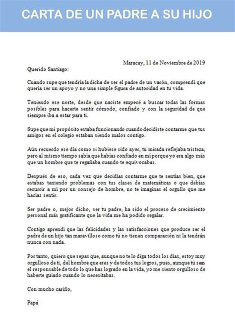 Carta De Un Padre A Su Hijo Ejemplo Y Modelo