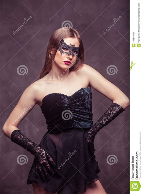 Woman In Black Mask Stock Image Image Of Brunette Corset 103844621