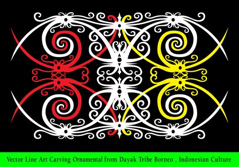Vector Line Art Carving Ornamental From Dayak Tribe Borneo Indonesian