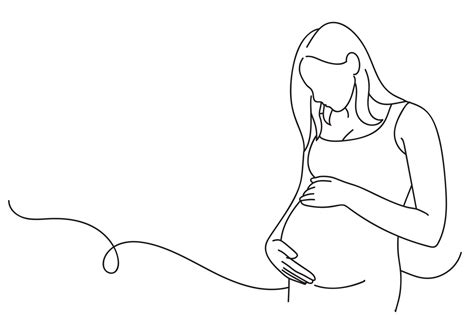 Continuo L Nea Arte Dibujo De Embarazada Mujer Conmovedor Su Barriga