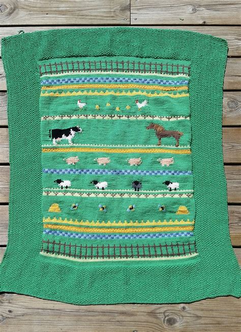 Free Knitting Pattern for Farm Animal Baby Blanket - Ingrid's Baby