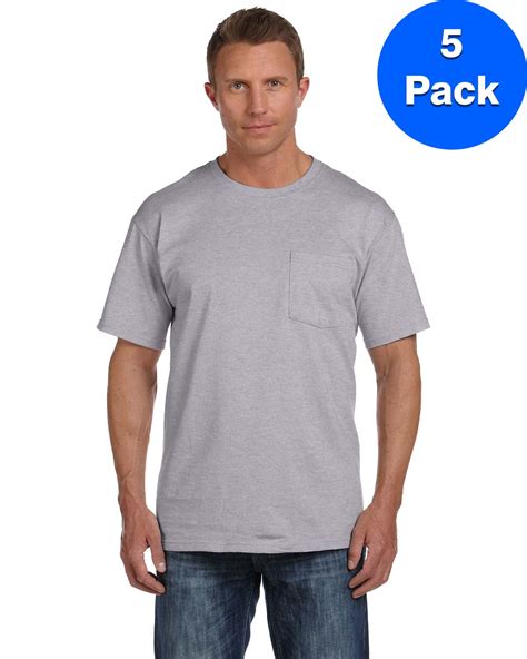 Mens 5 Oz Heavy Cotton Hd Pocket T Shirt 3931p 5 Pack