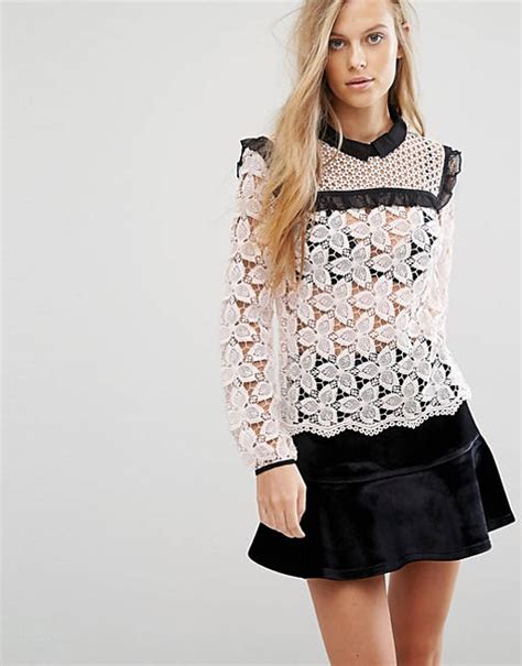 Miss Selfridge Contrast Lace Blouse Asos