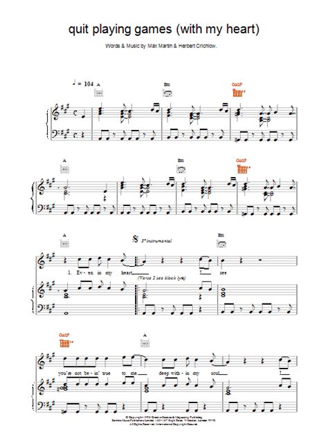 Quit Playing Games With My Heart Sheet Music Direct