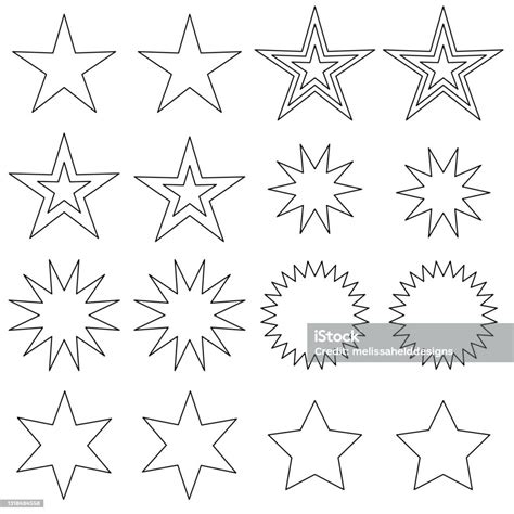 Black Outline Stars Digital Stamps Stock Illustration Download Image
