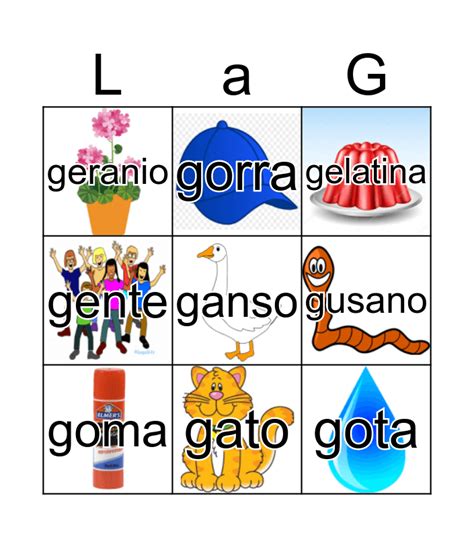 Palabras Con G Bingo Card Riset