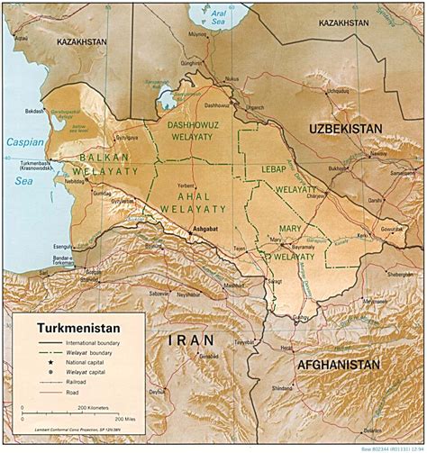 Detailed Relief And Administrative Map Of Turkmenistan Turkmenistan