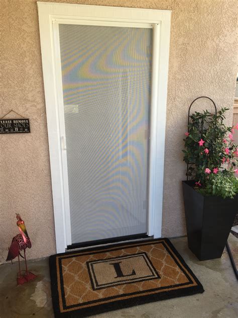 Screen door grill guard (4) pet resistant screens (1) pet screen fabric (2). StowAway Single Front Door Retractable Screen with White ...