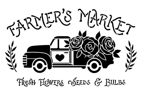 Farmers Market Stencil With Vintage Truck And Roses By Studior12 Diy