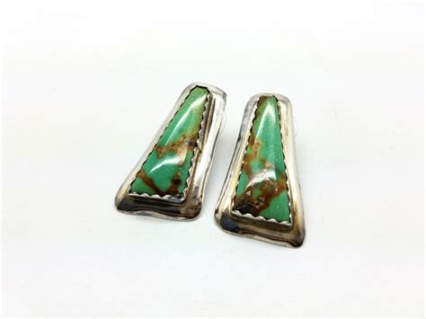 Vintage Green Turquoise Sterling Silver Earrings Southwest Style Gift