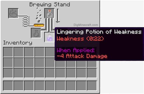 The outcome of this potion can be enhanced to last further, but it is not. How to make a Lingering Potion of Weakness (0:22) in Minecraft