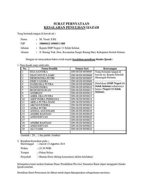 Contoh surat keterangan salah nama pada ijazah. Contoh Surat Keterangan Salah Nama Di Ijazah - Bagikan Contoh