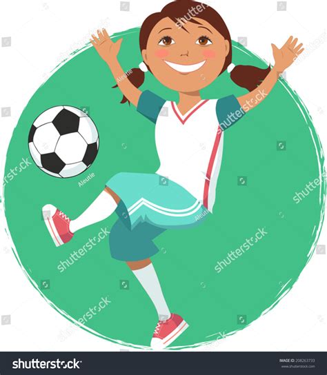 Little Cartoon Girl Playing Soccer Stock Vector 208263733 Shutterstock