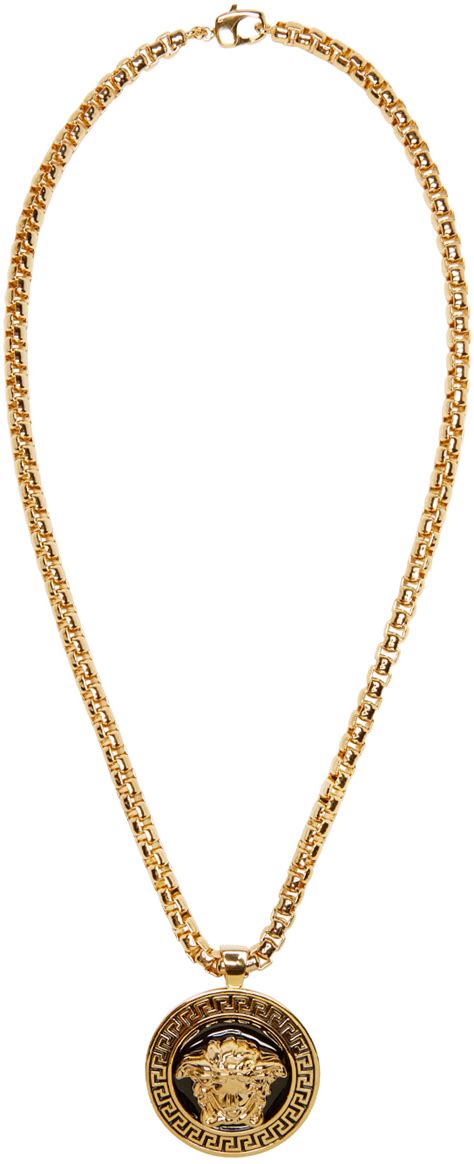 Lyst Versace Gold And Black Medusa Chain Necklace In Metallic