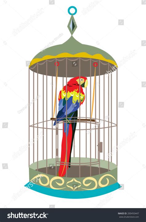 Beautiful Parrot Inside A Cage Vector 200450447 Shutterstock