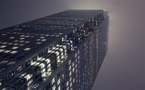 Building Visual Concept Skyscraper Worms Eye View Mist Night Hd