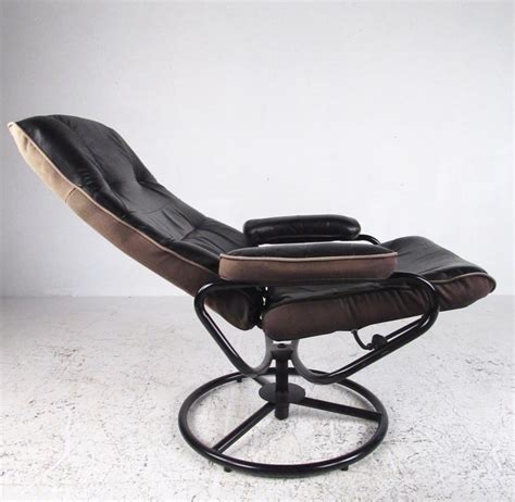 1960s scandinavian modern adjustable recliner swivel lounge chair with five prong base and ottoman by john stuart in the original suede upholstery; Pair of Scandinavian Modern Reclining Lounge Chairs with ...