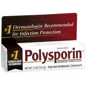 The combination with bacitracin is known as polysporin ophthalmic ointment, and it is not available in the united states in eye drop form. POLYSPORIN OINTMENT 0.5 OZ