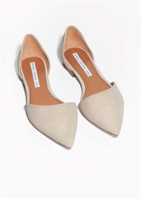 Other Stories Pointed Toe D Orsay Suede Flat Shoes Beige Pointy