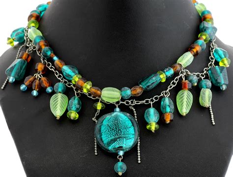 Multi Color Glass Beaded Necklace With Charm