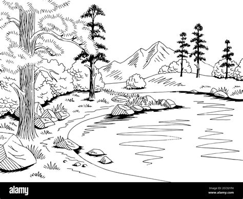 Coloring Pages Lake And Forest Outline Sketch Drawing