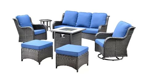 Ovios Outdoor Furniture 7 Piece With Fire Pit Table And Kenard 2