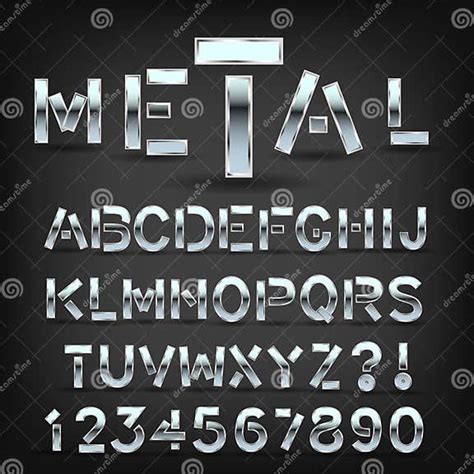 Metal Font With Shadow On Black Background Chrome Typeface Symbols And