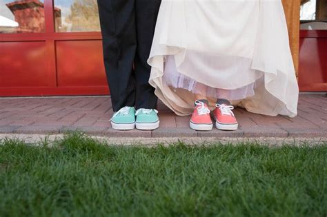 Fun Wedding Shoe Idea Pop Of Color With Mint And Coral Sneakers