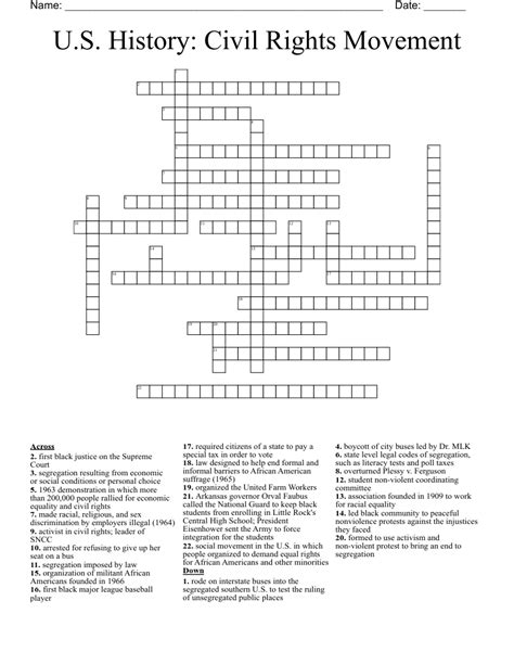 Musik Pfeffer Festival The Civil Rights Movement Crossword Puzzle