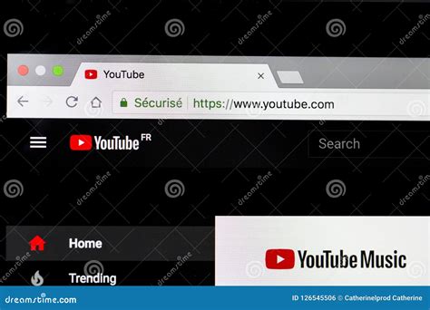 YAINVILLE, FRANCE - SEPTEMBER 18, 2018. Youtube Home Black Page Sharing