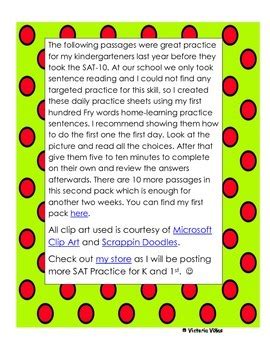 The sat10 (stanford achievement test 10th edition. K SAT-10 Picture Reading Practice by Victoria Vinas | TpT