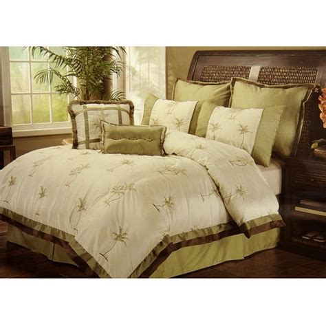 The muted coastal colors of this palms comforter set by nouvelle home will bring you right to the ocean. palm tree duvet cover | ... Ivory Palm Tree Embroidered ...