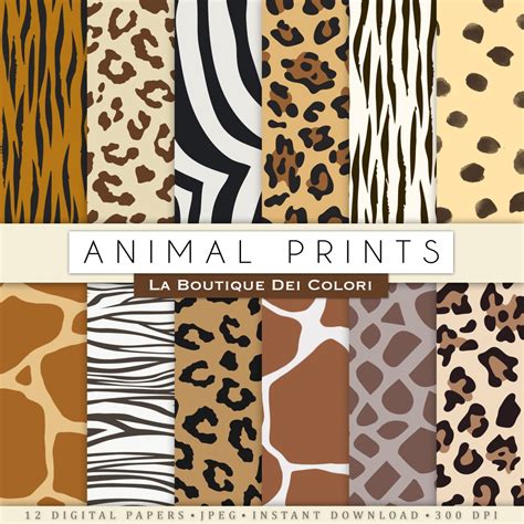 Animal Prints Digital Paper Safari Scrapbook Paper Pack Etsy