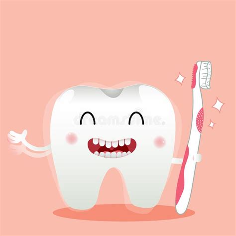 Cute Cartoon Happy Tooth With Toothpaste Character Cleaning Itself With
