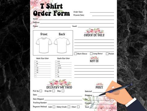 Tshirt Order Form Template Printable Custom Shirt Order Form Order
