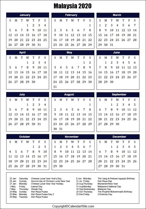 More 2020 Malaysia Holiday Calendar Templates Gambaran