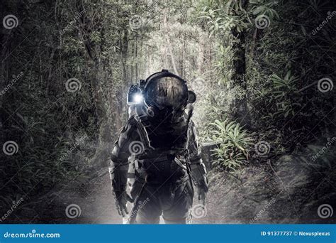 Astronaut In Forest Stock Image Image Of Future Life 91377737