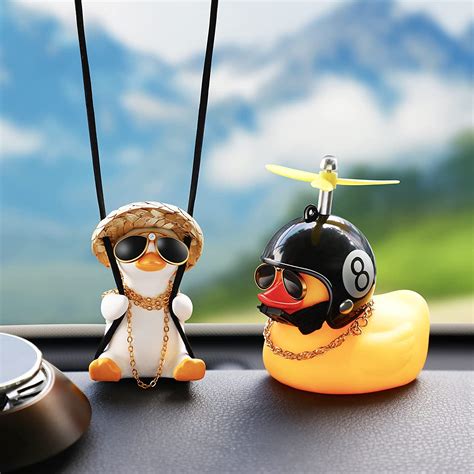 2 Pieces Swinging Duck Car Hanging Ornament Rubber Car Duck Car Ornament With